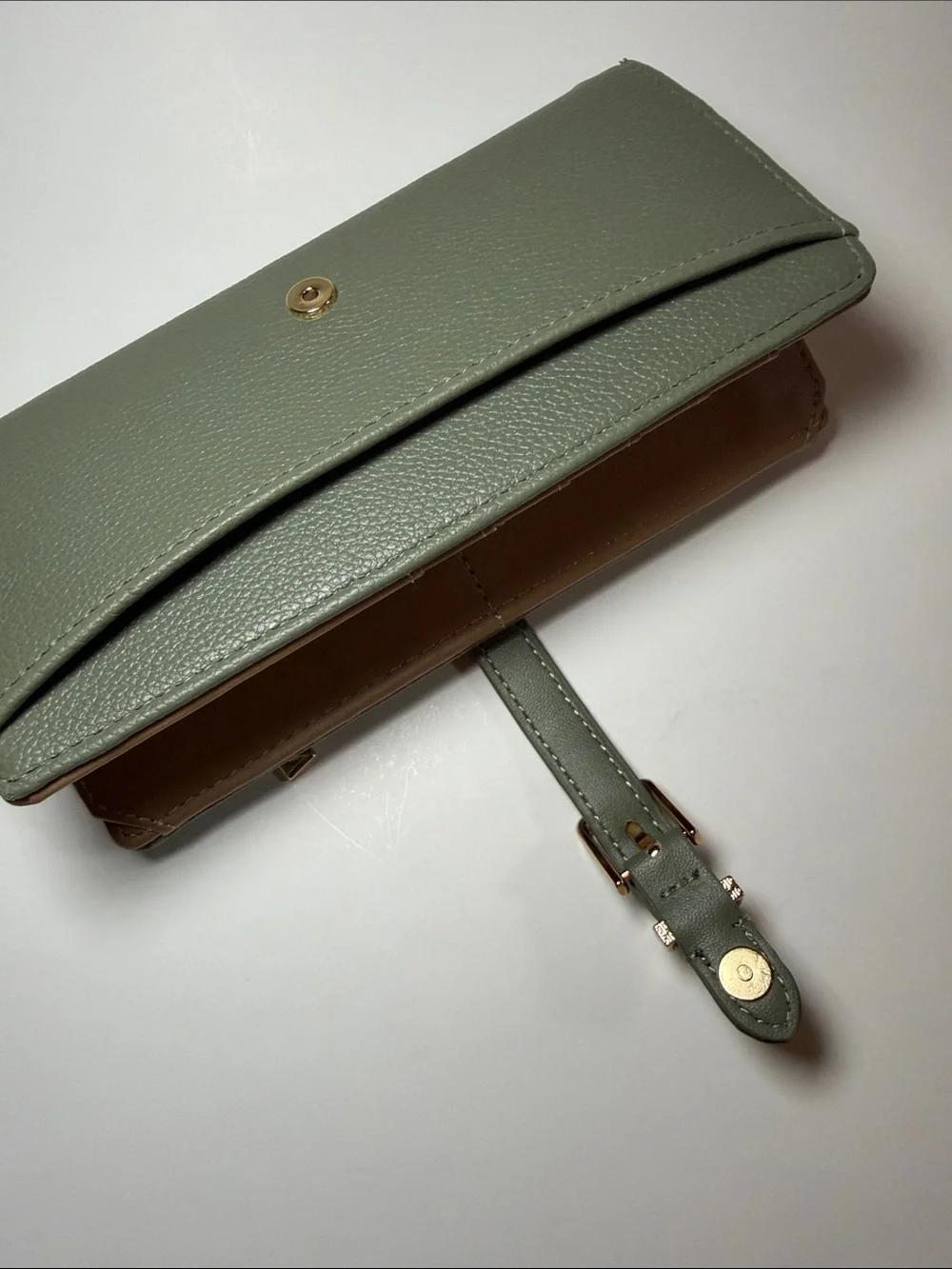 Anne Klein Tan & Olive Leather Card Holder and Long Wallet Set